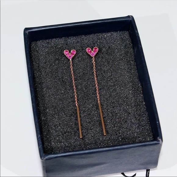 • Ava •  Rose Gold Heart Tassel Earrings - Picture 2 of 3